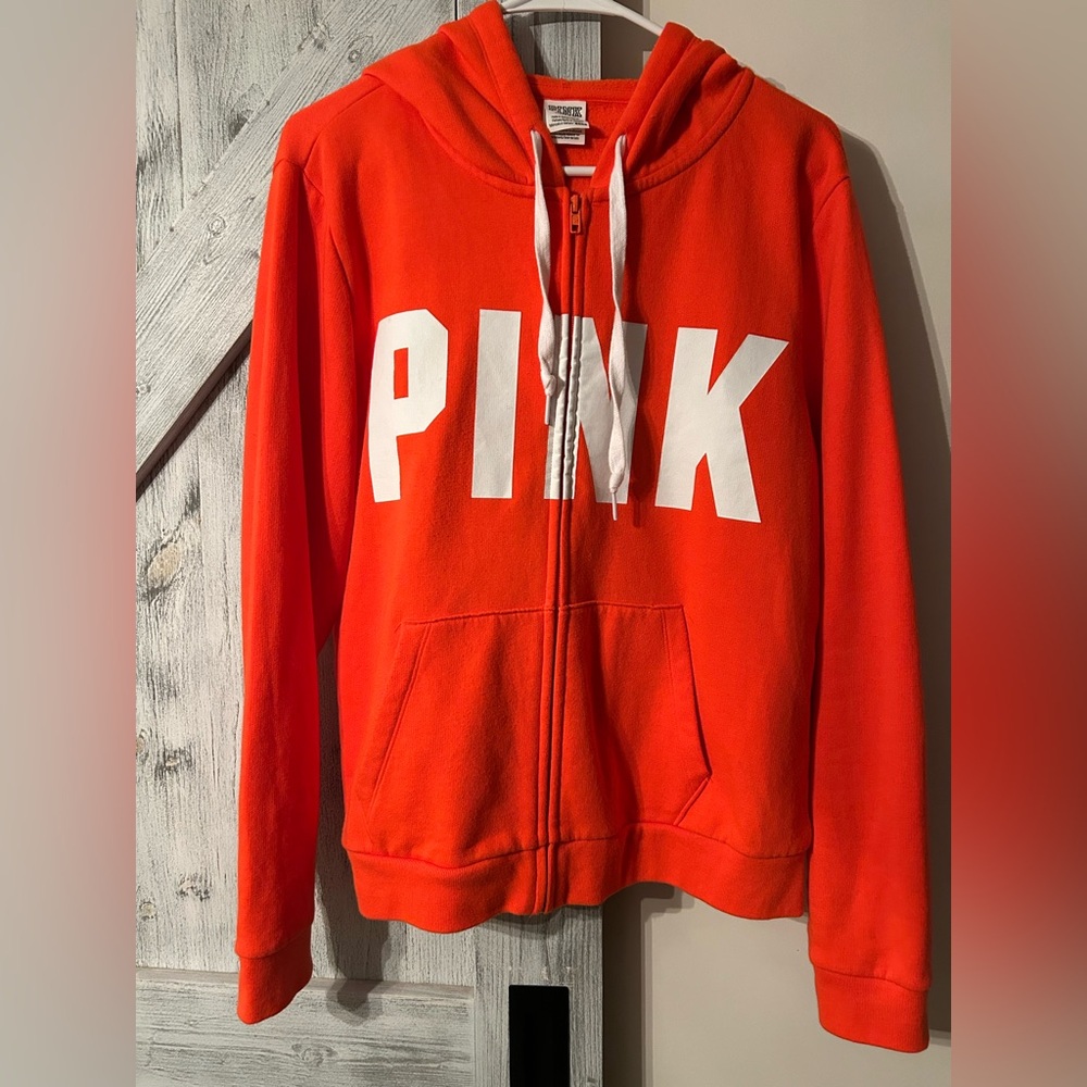 Vs pink bright orange full zip hoodie